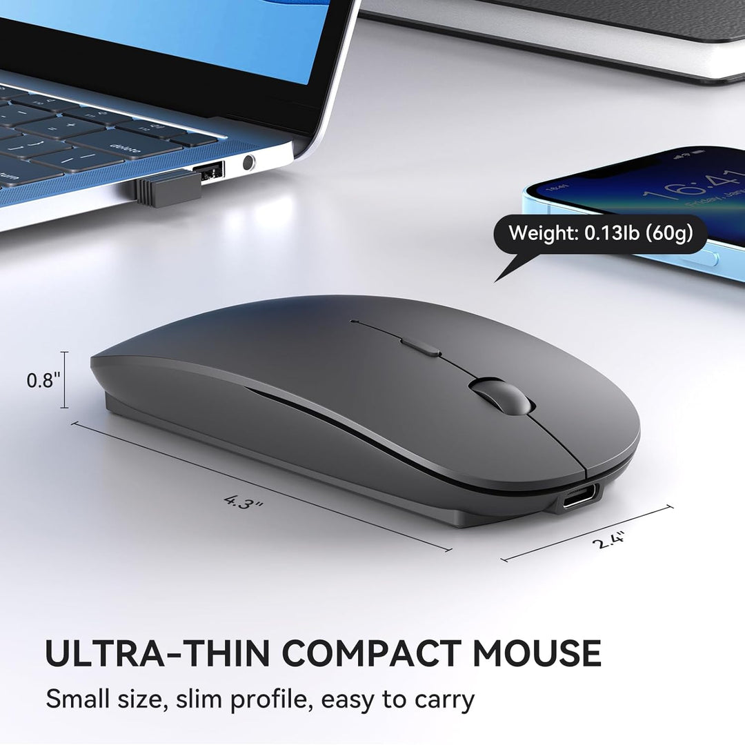 RaceGT Maus Kabellos USB-C & USB-A, Mouse Aufladbar 2,4GHz Leise klick Beidhändig 3 Adjustable DPI L