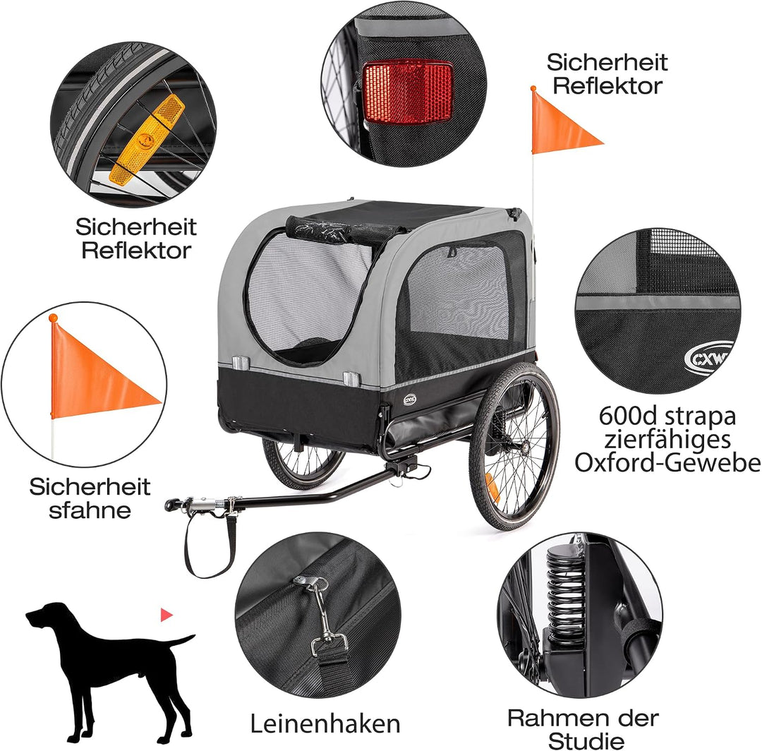 CXWXC Fahrradanhänger für Hunde 2 in 1 Fahrradanhänger &amp; Jogger hundewagen mit Stossdämpfer, Hundean