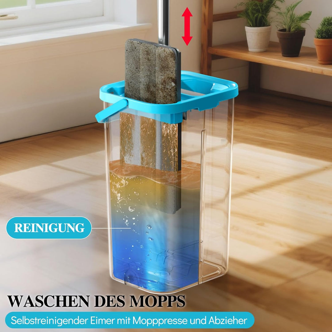 MASTERTOP Bodenwischer, Flach Mopp mit Eimer und 6 Mikrofaser Wischpads, Wischmopp und Putzeimer Set