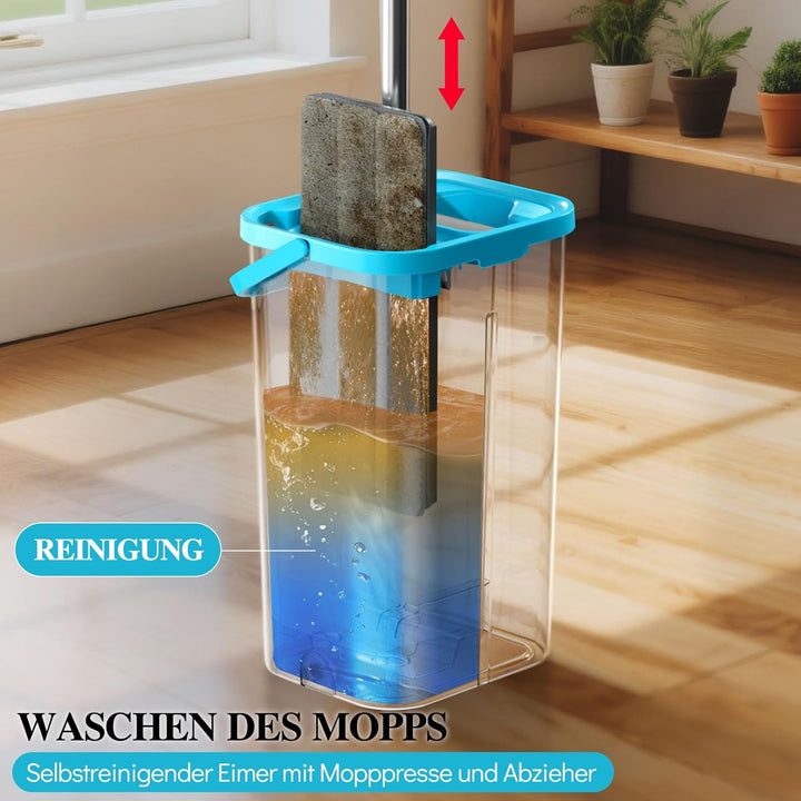 MASTERTOP Bodenwischer, Flach Mopp mit Eimer und 6 Mikrofaser Wischpads, Wischmopp und Putzeimer Set