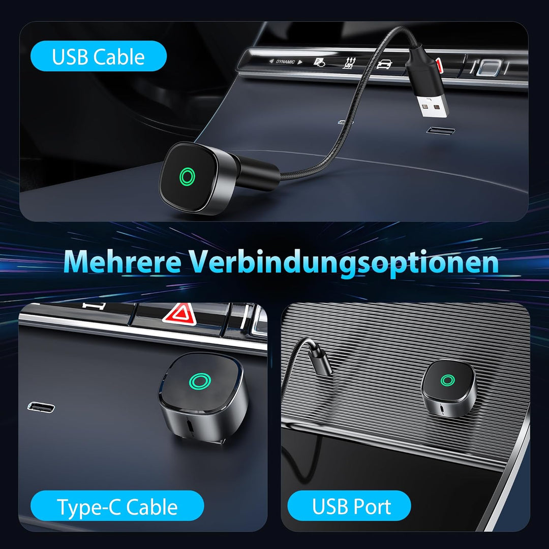 2026 Wireless Carplay Adapter, verbesserter Mini 2-in-1 Plug and Play USB zu kabelloser CarPlay &amp; An