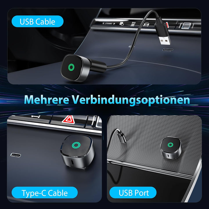 2026 Wireless Carplay Adapter, verbesserter Mini 2-in-1 Plug and Play USB zu kabelloser CarPlay &amp; An