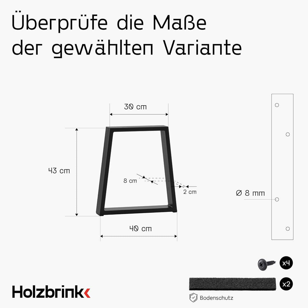 HOLZBRINK Tischbeine Trapez für Couchtisch/Sitzbank, 30/40x43cm, Schwarz, 1 Stück, HLT-20-C-BB-9005