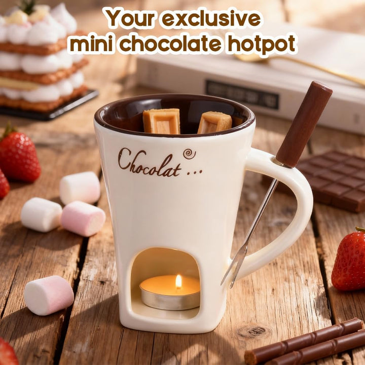 Schokofondue Tasse, 200ML Becher zum Schmelzen von Schokolade, Schokoladen Fondue Becher Set,Keramik