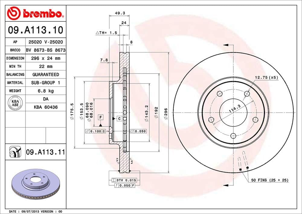 Brembo 09.A113.11 Vordere Bremsscheibe mit UV Lackierung, Anzahl 2