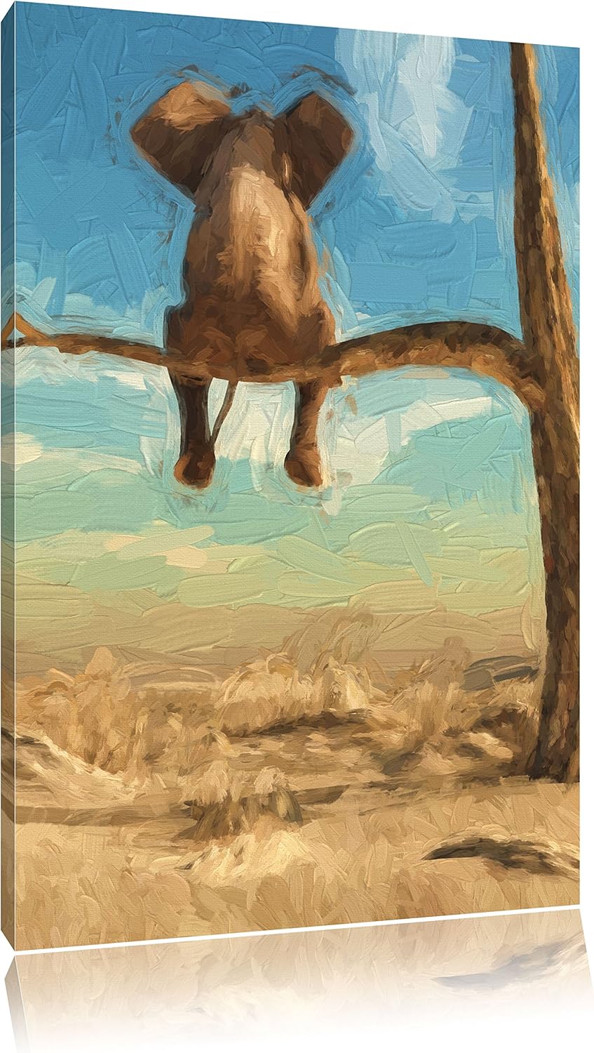 Pixxprint Elefant auf einem AST in der Wüste als Leinwandbild/Grösse: 100x70 cm/Wandbild/Kunstdruck/