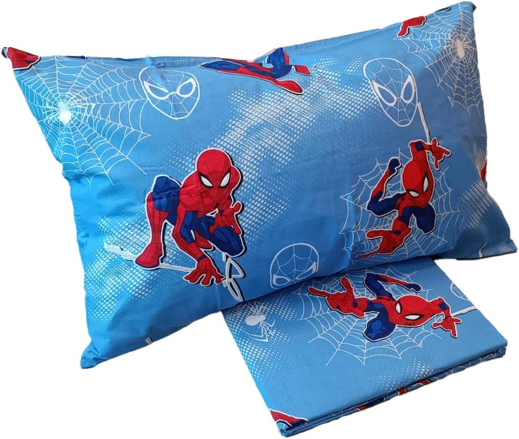 Spiderman Bettbezug-Set für Einzelbett, Baumwolle, Blau, 155 x 200 cm, Kissenbezug 50 x 80 cm, Marve
