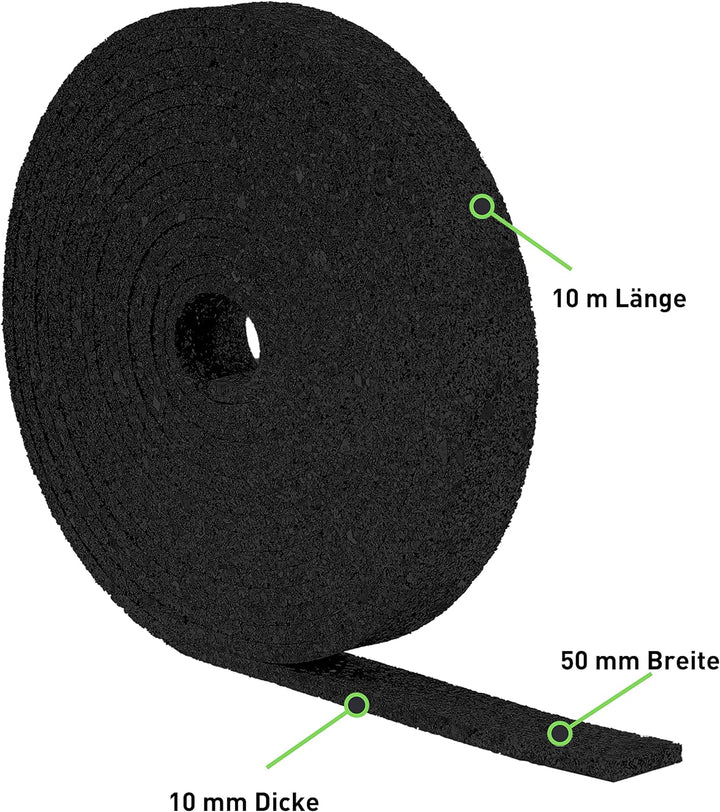 Terrassenpads auf Rolle (10m x 50mm x 10mm) - Gummigranulat, Bautenschutzmatte, Unterlegpads, Terras