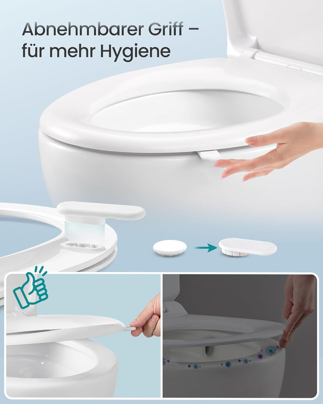SONGMICS Toilettendeckel O-Form, WC-Sitz mit Absenkautomatik, Griff, Toilettensitz schnell abnehmbar