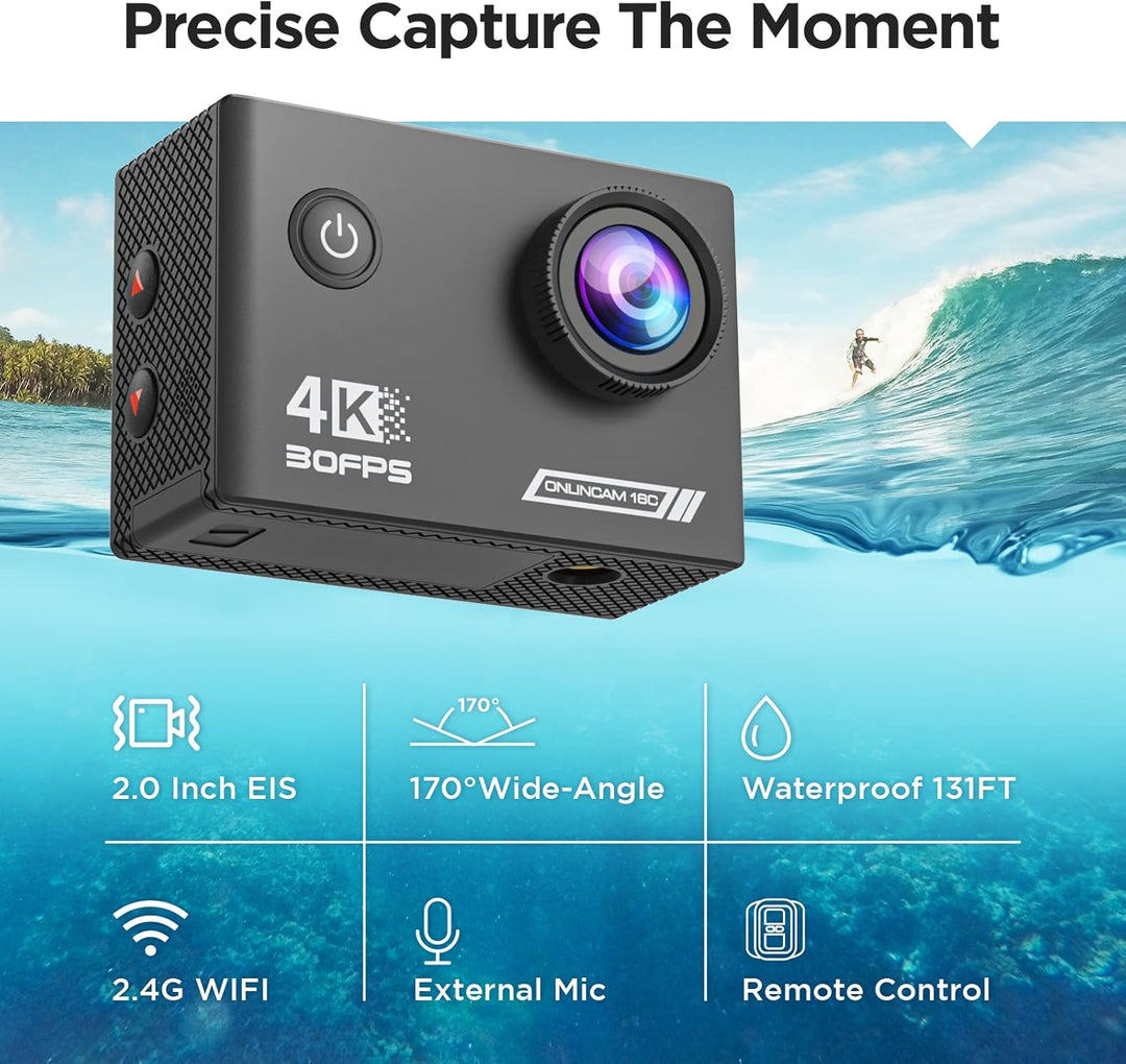 Yolansin 4K30fps Action Cam wasserdichte- 131ft/40m Unterwasserkamera EIS, WiFi Kamera 170°Winkel Sp
