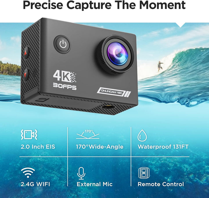 Yolansin 4K30fps Action Cam wasserdichte- 131ft/40m Unterwasserkamera EIS, WiFi Kamera 170°Winkel Sp