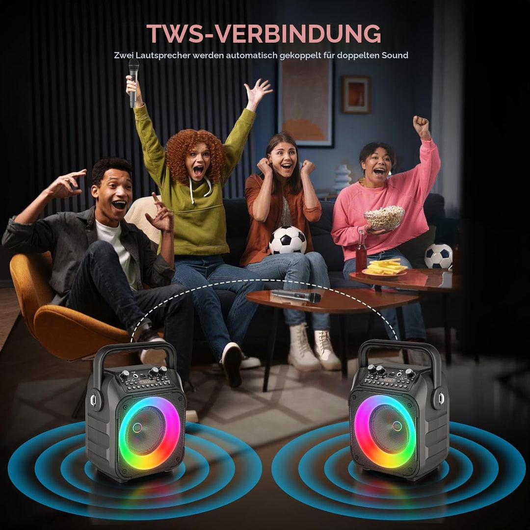Karaoke Maschine Ankuka Karaoke Anlage mit 2 Mikrofonen Bluetooth Lautsprecher für Erwachsene & Kind