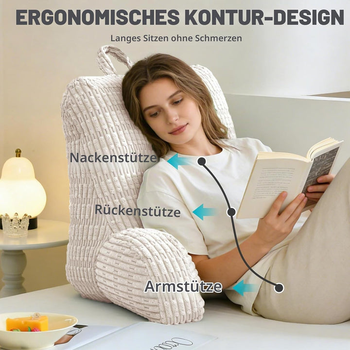 Lesekissen für Bett Und Sofa,Rückenstützkissen Lesekissen mit Armlehne, Erwachsenensofa mit Rückenle