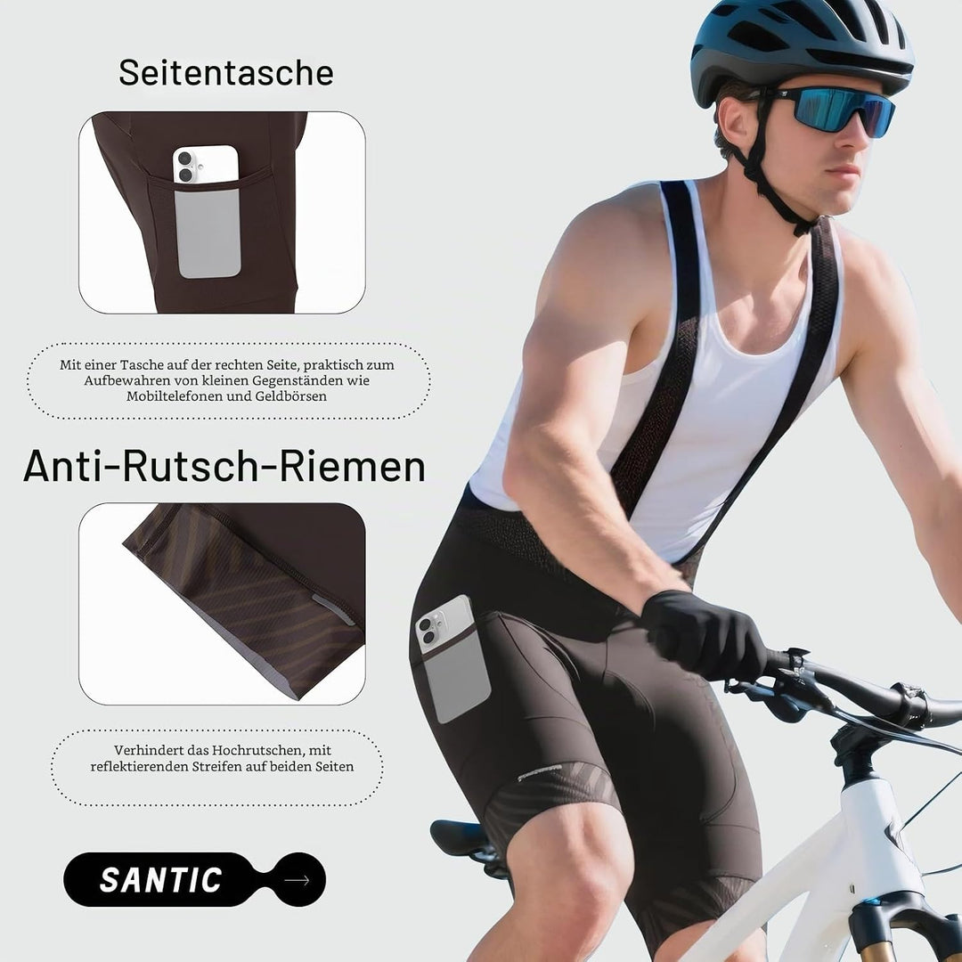 Santic Trägerhose Fahrrad Herren Fahrradhose Kurz mit Sitzpolster Radhose Herren Kurz Gepolstert M G
