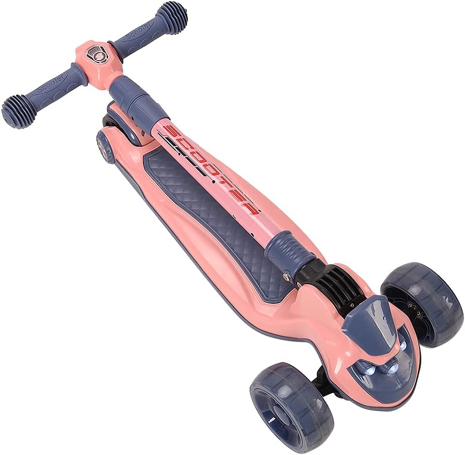 Tretroller mit 3 Rädern für Scooter, faltbar, bunt | rutschfeste Brücke höhenverstellbar mit LED-Lic