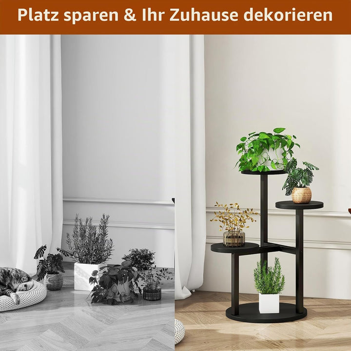 IBUYKE 4 Etagen Holz Pflanzenständer Blumenständer, 52.5cm Hoch Blumenregal Pflanzenregal für Mehrer
