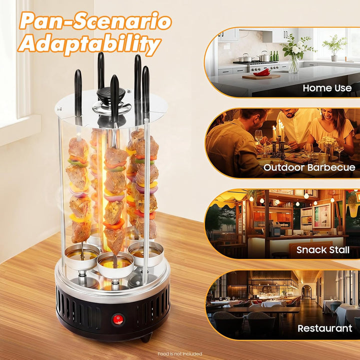 Vertikaler Elektrogrill, Vertikaler Rotisserie-Grill, Elektrische Drehgrillmaschine,mit 5 Schaschlik