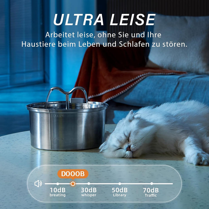 DOOOB Katzentrinkbrunnen, 3,2L Katzen Trinkbrunnen, Katzenbrunnen Edelstahl mit Ultra-Leiser Pumpe,