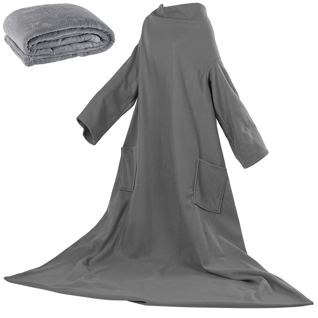 Wilson Gabor Decke mit Ärmeln: Fleece-Kuscheldecke mit Ärmeln, Mikrofaser, anthrazit, 150 x 200 cm (