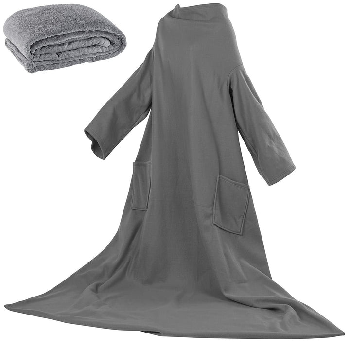 Wilson Gabor Decke mit Ärmeln: Fleece-Kuscheldecke mit Ärmeln, Mikrofaser, anthrazit, 150 x 200 cm (