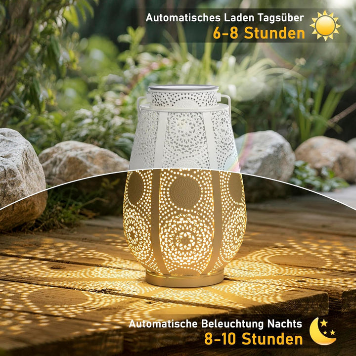2 Stück Solarlampen für Aussen Garten Vintage, IP65 Wetterfest Solarlaterne für Aussen Hängend Metal