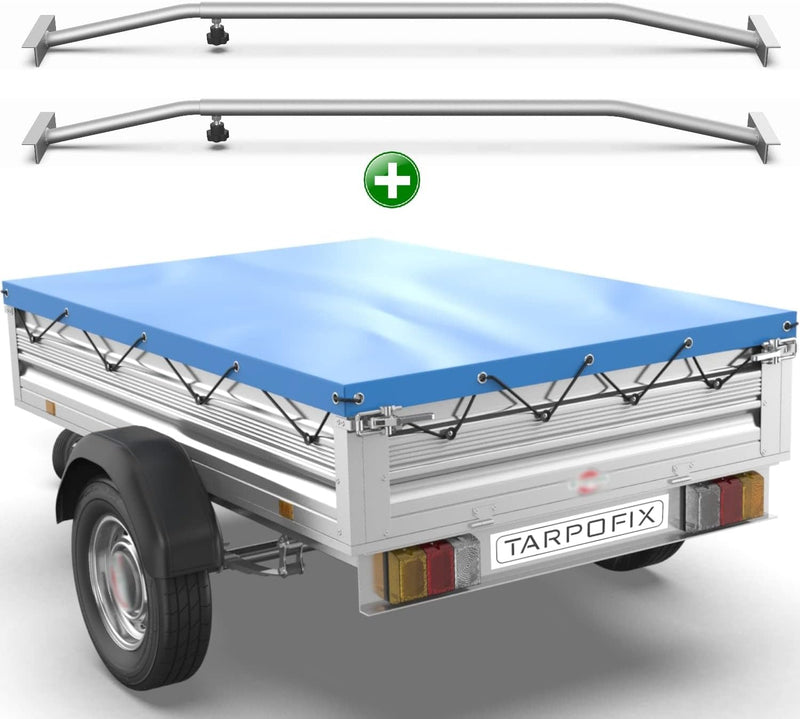 Tarpofix® Anhängerplane Flachplane 2075x1140 + 2x Planenbügel (verstellbar 100-145 cm) - randverstär