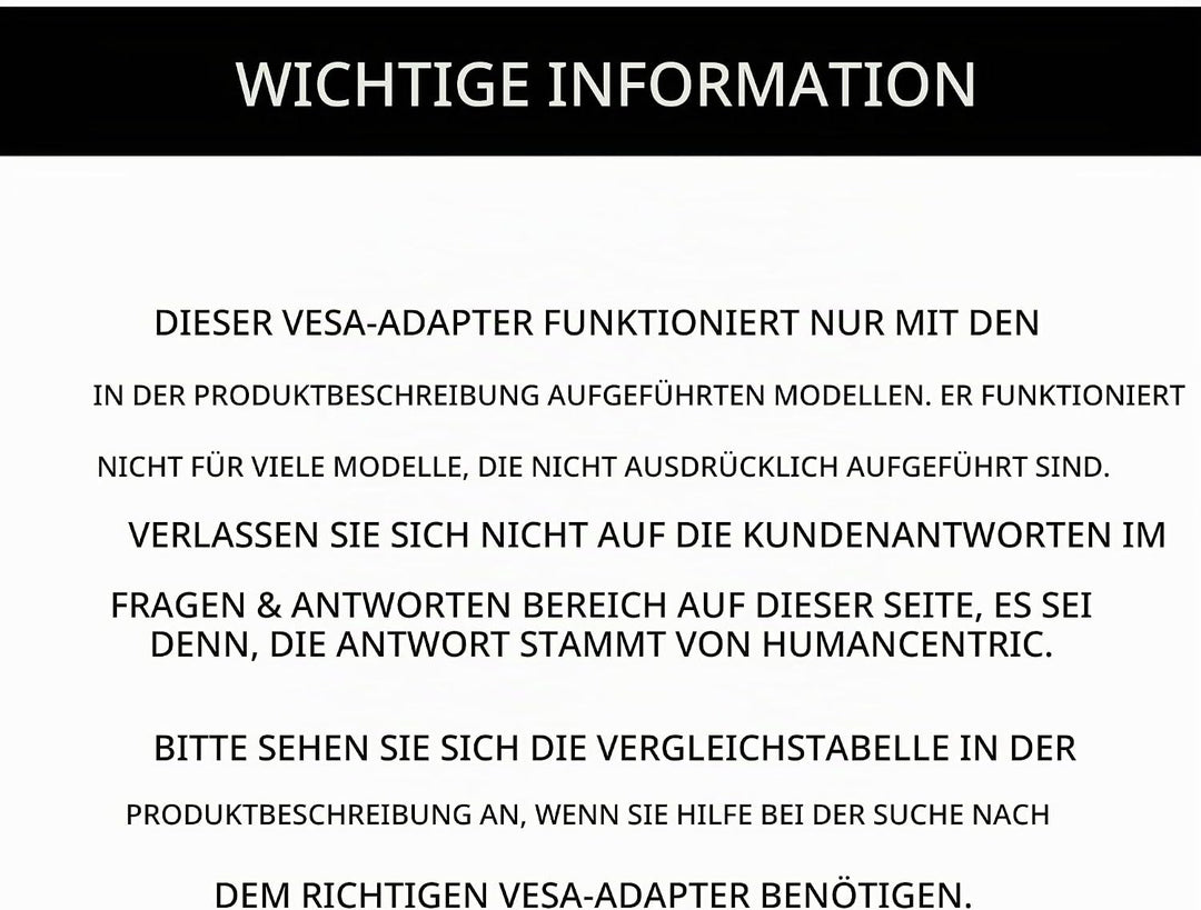 HumanCentric VESA Halterung Adapter für Samsung Curved Monitore U32R590, U32R590C, VESA Adapter Halt
