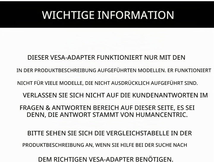 HumanCentric VESA Halterung Adapter für Samsung Curved Monitore U32R590, U32R590C, VESA Adapter Halt