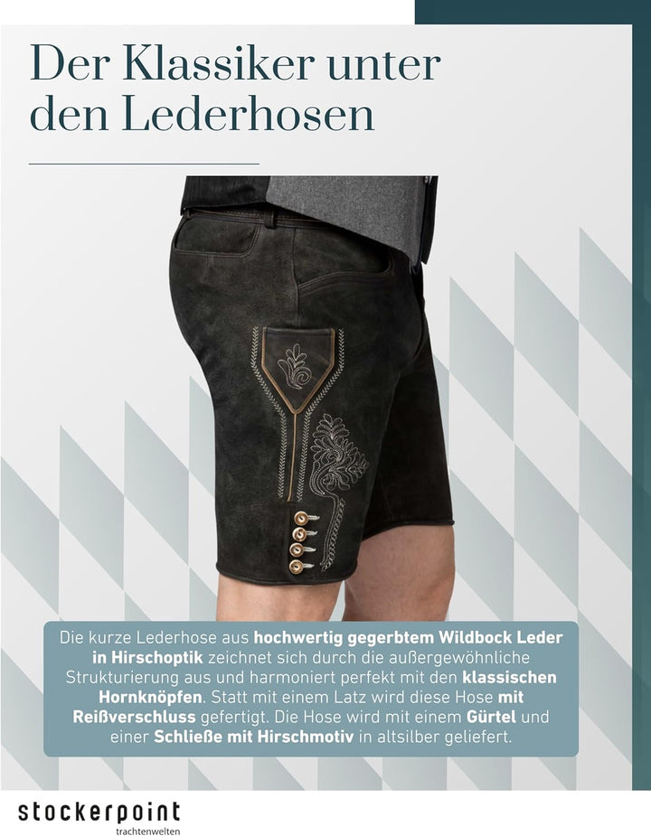 Stockerpoint Herren Lederhose Corbi4 I Grösse 44-64 I Bequeme Trachtenhose in edler Hirschoptik inkl