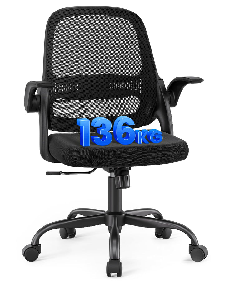 LukkDys Bürostuhl Ergonomisch, Schreibtischstuhl mit klappbaren Armlehnen, Mesh Computerstuhl höhenv