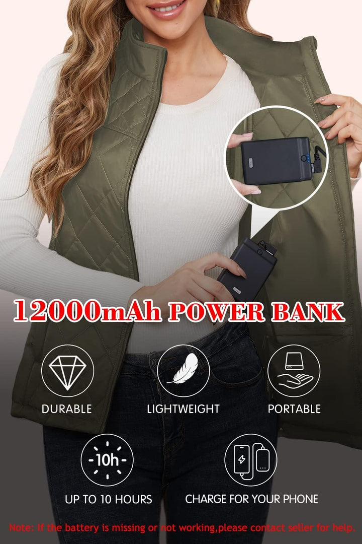 Kintiwe Beheizbare Weste, Beheizte Weste Damen Heizweste mit 12000mAh Powerbank, Beheizbare Jacke He