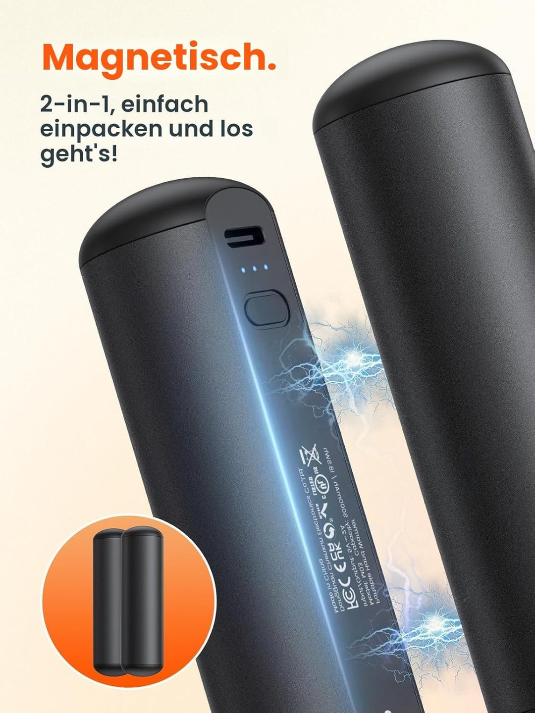 Warmco Magnetische Handwärmer elektrisch 2 Stück, 10000 mAh Handwärmer wiederverwendbar Heizung Trag