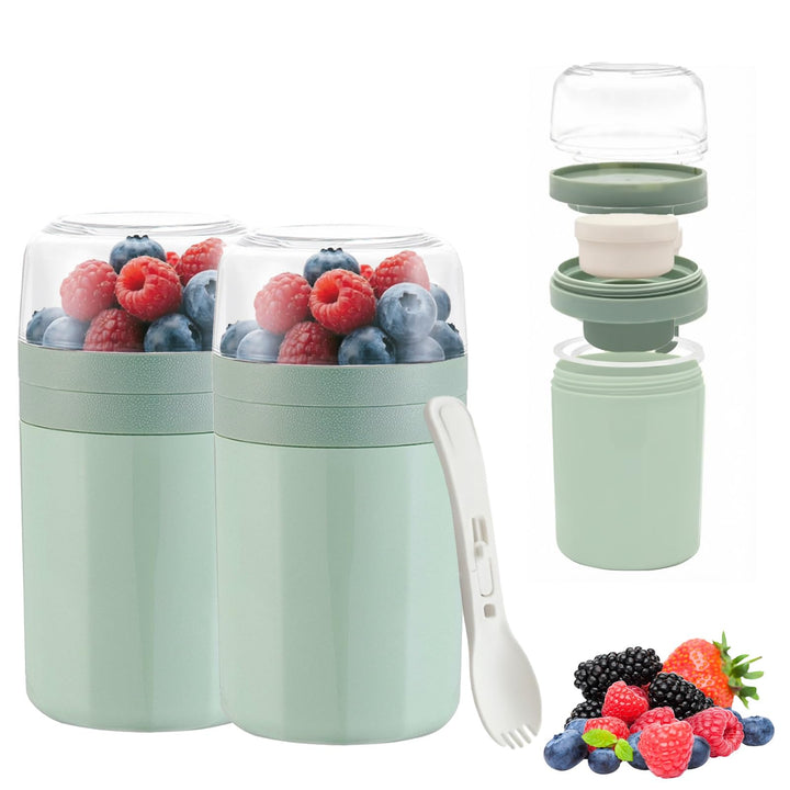 2 Stück Müslibecher To Go 850 ml- Auslaufsicherer Joghurtbecher To Go mit Löffel und Deckel - Müsli