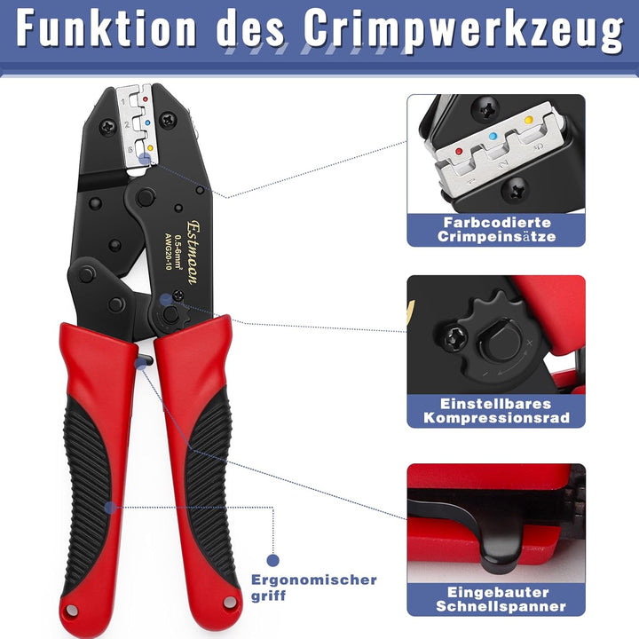 Crimpzange für Schrumpfverbinder, Estmoon Crimpzange Kabelschuhe Kabelschuhzange mit 210 Stück Schru