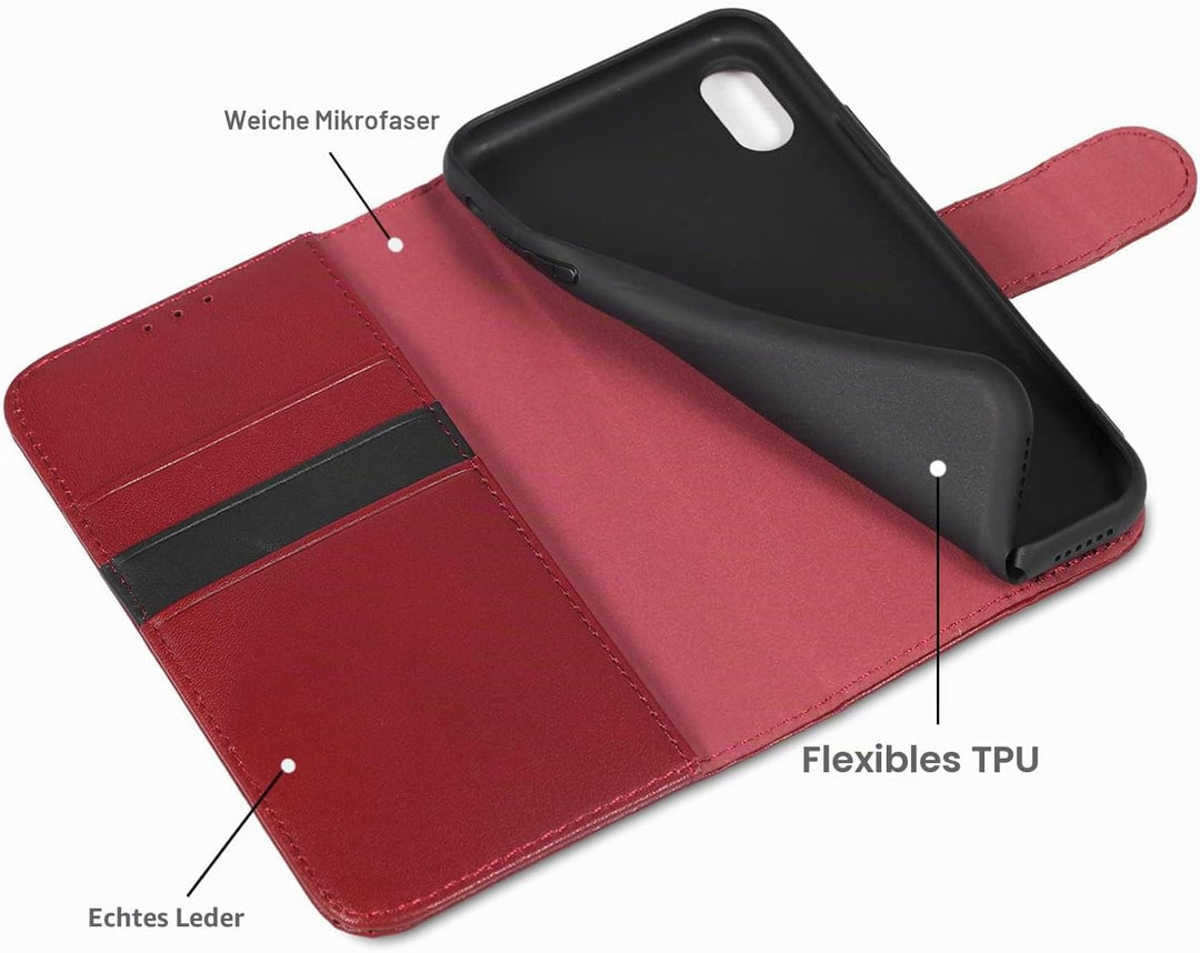 LENSUN Echtleder Hülle für iPhone XS, iPhone X Handyhülle [Echtes Leder][Magnetverschluss][RFID Schu