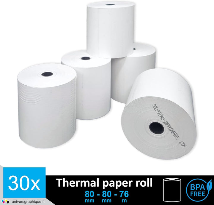 30 EC-Cash Thermorollen 80 x 80 x 12 für EC-Geräte mit Thermodrucker, Thermopapier EC-Cash Bonrolle,