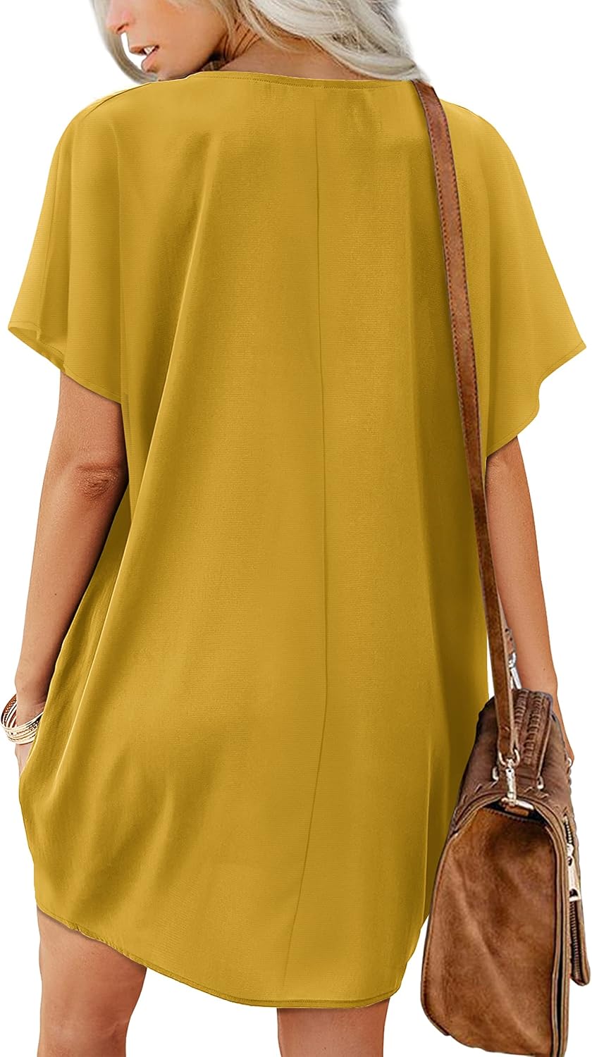 Beluring Damen Kleid mit Taschen Kleider Herbst Langarm/Kurzarm V-Ausschnitt Lässig Shirtkleid XL St