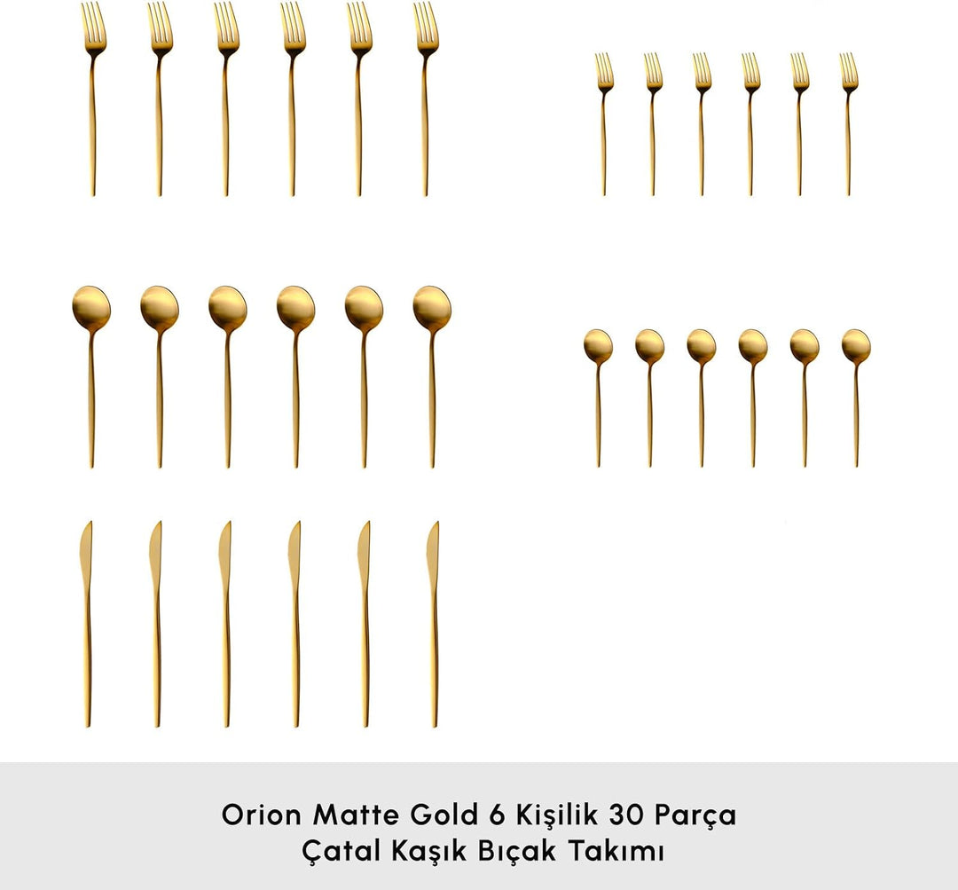 Karaca Orion Bestecksets - Edelstahl Besteck Set für 6 Personen, Gold Besteckset 30-teilig Messer Ga