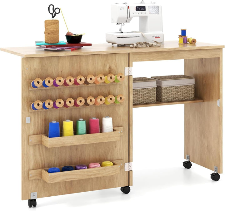 GIANTEX Nähtisch klappbar, Nähschrank auf Rollen, Nähmaschinentisch Nähtisch für Nähmaschine, Nähmas