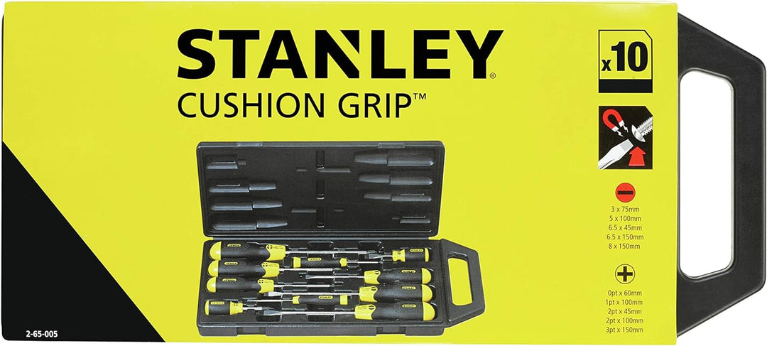 Stanley Schraubendreher/zieher-Set (CushionGrip, Schlitz/Phillips, SL3/5/6.5/6.5/8;PH0/1/2/2/3, 10-t