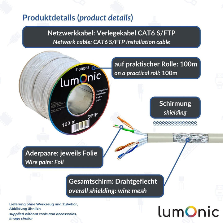 Lumonic 100m Netzwerkkabel CAT 6 S/FTP PIMF I Cat6-kabel, Gigabit LAN Kabel, Ethernet Kabel I Flexib