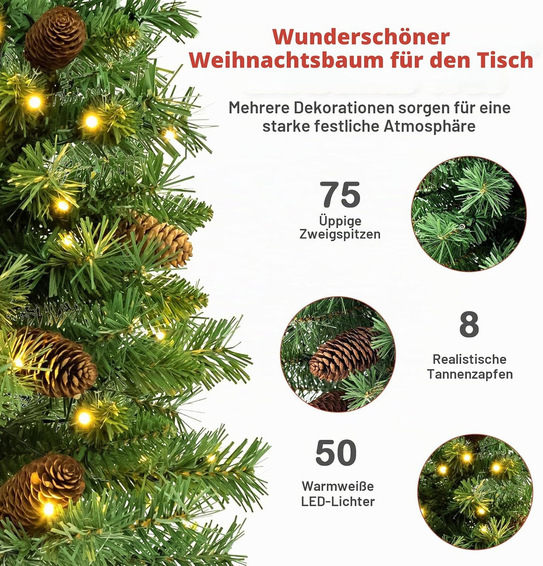 KOMFOTTEU künstlicher Weihnachtsbaum mini, Tisch Christbaum mit Tannenzapfen &amp; Zweigspitzen, Kleiner