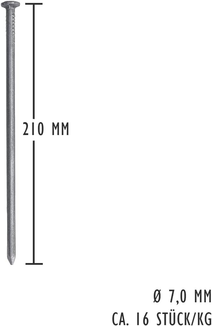 siwitec Drahtstifte blank, 5 kg, 7,0 x 210 mm, Bau- und Tischlerstifte, universell einsetzbare Draht