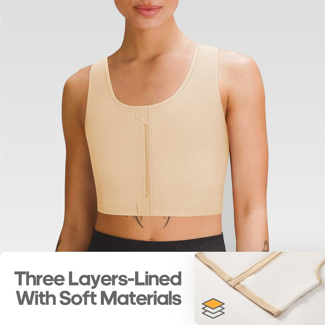 Trans Binder Transgender FTM Zip Up Atmungsaktives Halbes Brust Binder Nude 3XL, Nude 3XL