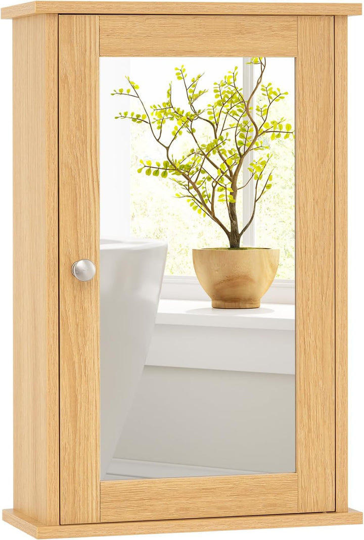 COSTWAY Bad Spiegelschrank, Hängeschrank mit Spiegeltür & Verstellbarer Ablage, Wandschrank Holz, Ba
