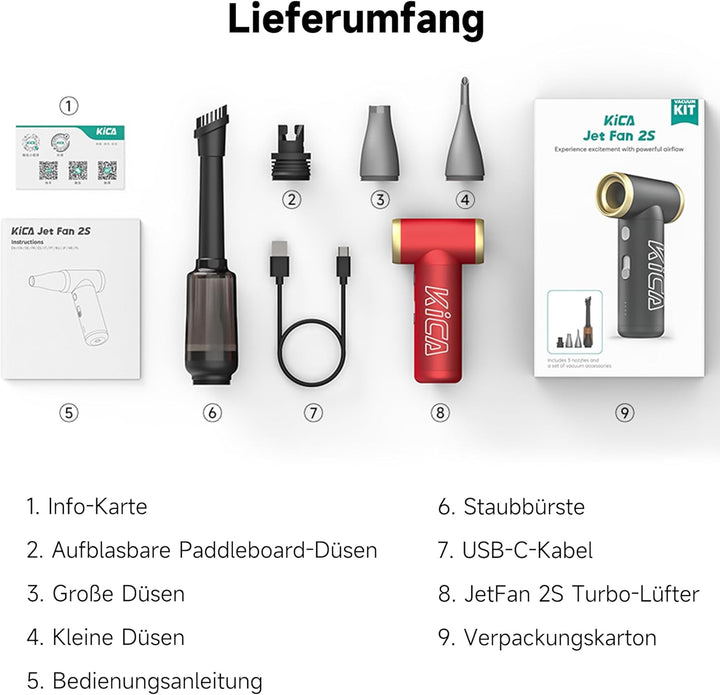 Kica JetFan 2S Kit Elektrischer Air Duster – Metallgehäuse, 117.000 U/min, stufenlose Steuerung & Tu