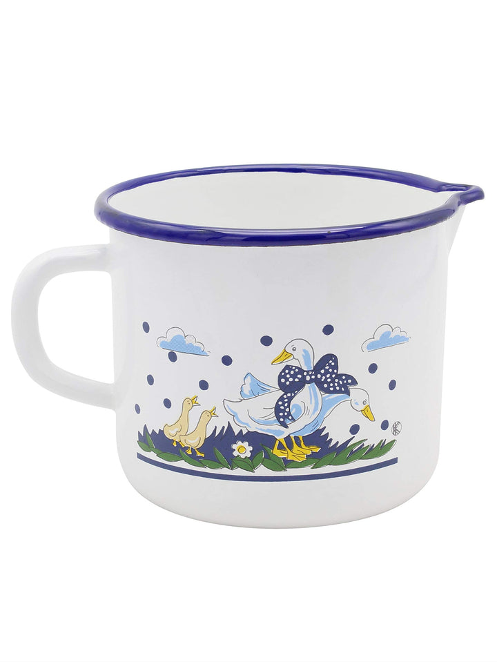 Krüger 4142 Milchtopf Gänseglück 14 cm, Emaille, 1.5 liters, mehrfarbig