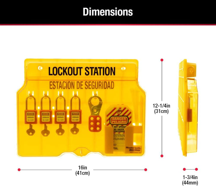 Master Lock ml1482 Lockout Station, 4-lock 46.5 cm x 36.8 cm x 8.0 cm, 46.5 cm x 36.8 cm x 8.0 cm