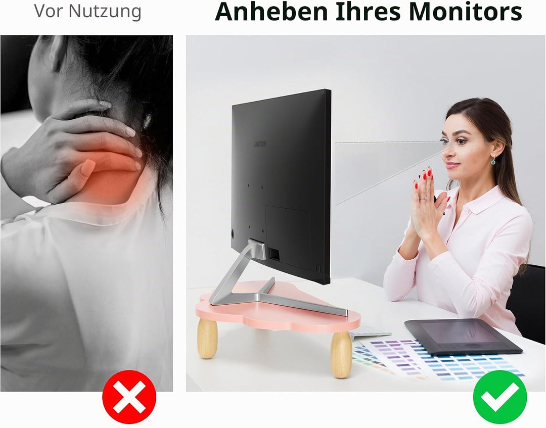 AFOOYO Monitorständer, Wolkenform, stabiles Holz, Computer-Monitorständer mit Schublade, Mehrzweck-S