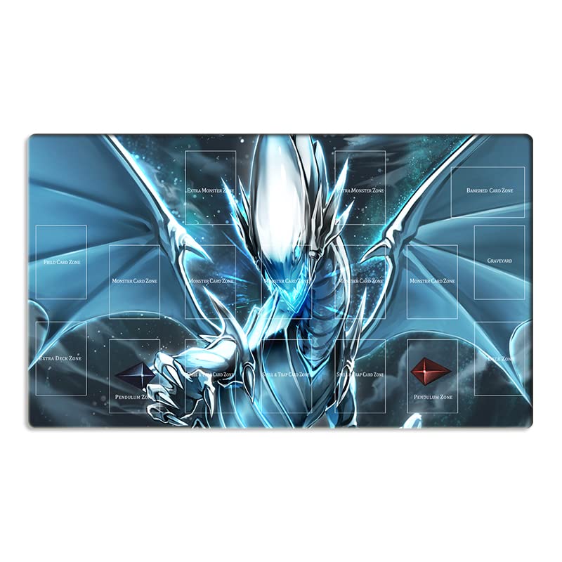 New Mlikemat Playmat Blauäugiger weisser Drache OCG TCG Matte, Spielmatte mit Zonen + gratis Tasche